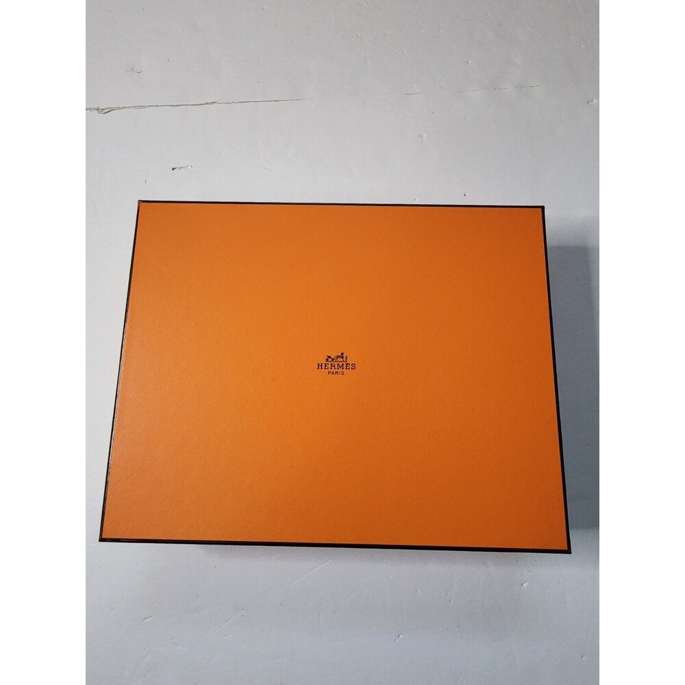 Hermes Gift Box 11” x 9” x 3” Orange Box Black Trim Empty